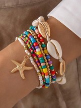 Bohemian Style Mixed Beads Bracelet Set Along with Alloy Star, Multicolor - £14.10 GBP