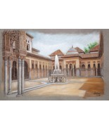 Dibujo de la Alhambra de granada. Patio de los Leones. Cuadro Alhambra. ... - $2,451.88 MXN