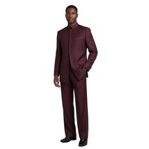 Mens Suit Apollo King Banded Collarless Chinese Mandarin Wide Leg AG96 Burgundy image 15