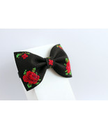 Embroidered Bow Tie, Bow Tie With Red Rose, Cross Stitch Bow Tie, Unisex... - $26.00