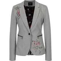 Desigual Grey Blazer Embroidered Skull Magic Stories US 2 New - £51.61 GBP