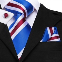 Sea Blue, Red, &amp; White Necktie, Hanky, &amp; Cufflinks Set, - €16,61 EUR
