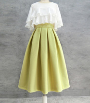 Winter Lime Green A-line Midi Woolen Skirt Women Custom Plus Size Pleated Skirt image 2