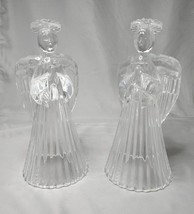 Crystal Glass Praying Angels 7¼&quot;Tall Candle Holders Avon Christmas Set Of 2 - £11.94 GBP
