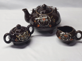 Vintage Japanese Redware Moriage Hand Painted Teapot, Creamer  Sugar Bow... - $37.98