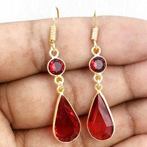 Handmade Sterling Silver / Gold/Rose Gold Plated Ruby Quartz Pear Shape Earrings - £26.17 GBP+