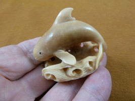(tb-whal-45) baby Killer Whale Tagua NUT palm figurine Bali carving Orca whales - £43.00 GBP