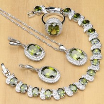 Olive Green Cubic Zirconia 925 Sterling Silver Jewelry Sets For Women Party Earr - £28.16 GBP