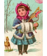 Victorian Trade Card Sample Card - Design  No. 24 - Girl  in Snow With T... - $19.75
