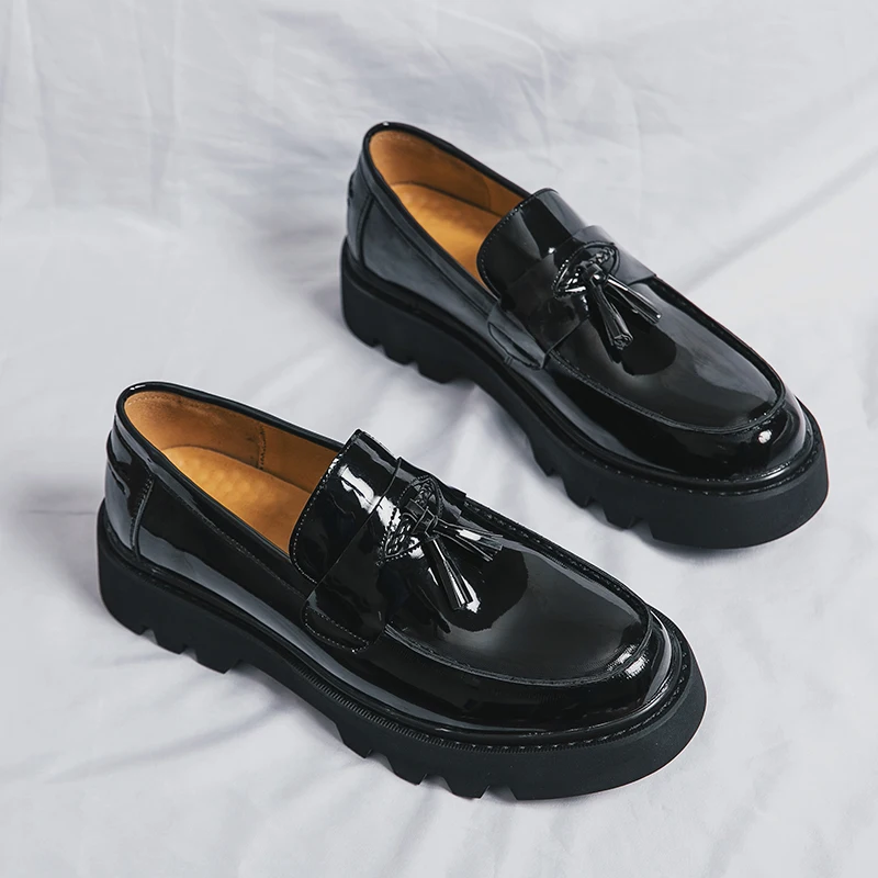 Black Casual Shoes  Breathable Slip-On Tassels Spring Autumn Handmade Pu... - $89.14