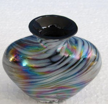 Vintage Hand Blown Iridescent Collectible Art Glass Mini Vase - $125.00