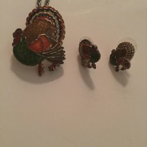 Thanksgiving turkey brooch pendant necklace pierced earrings charm set - £17.27 GBP