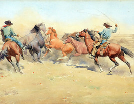 Framed canvas art print Giclée Roping Horses western cowboys - £31.37 GBP+