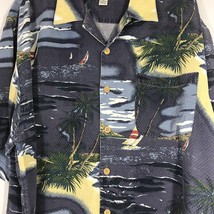 Original Island Sport Aloha Hawaiian Shirt XL Blue Palm Trees Island Sail Boat - $26.24