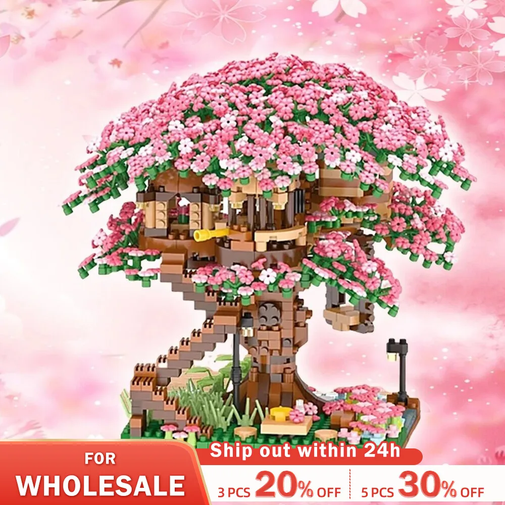 Akura tree house building blocks cherry blossom plant city street view bricks diy model thumb200