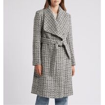 Sam Edelman Tweed Drape Lapel Wrap Coat, Natural Tweed, Black Gray Size ... - $129.00