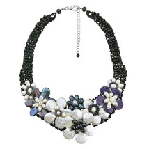 Bouquet of the Ocean Floral Shell, Pearl, and Crystal Statement Necklace - £45.22 GBP