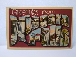 Greetings From Niagara Falls New York Large Big Letter City Postcard Linen 1949 - £6.88 GBP