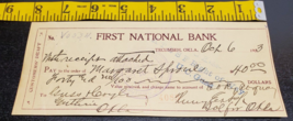 1903 First National Bank canceled check-Tecumseh Oklahoma-Customer&#39;s Draft - £13.63 GBP