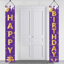 Purple Gold Happy Birthday Door Banner Decorations, Happy Birthday Porch Sign Pa - £19.01 GBP