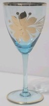 Vintage Blue Cordial Glass With Gold Trim And Flower 6.5&quot; Tall Stemware - $12.99