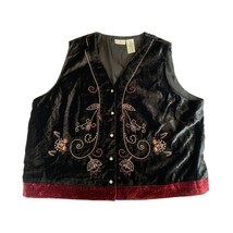 White Stag Womens Size 26 28 W Velvet Vest Embroidered Lined Black maroon Gray B - $22.86