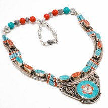 Red Coral Tibetan Turquoise Handmade Ethnic Jewelry Necklace Nepali 18&quot; SA 4385 - £16.42 GBP