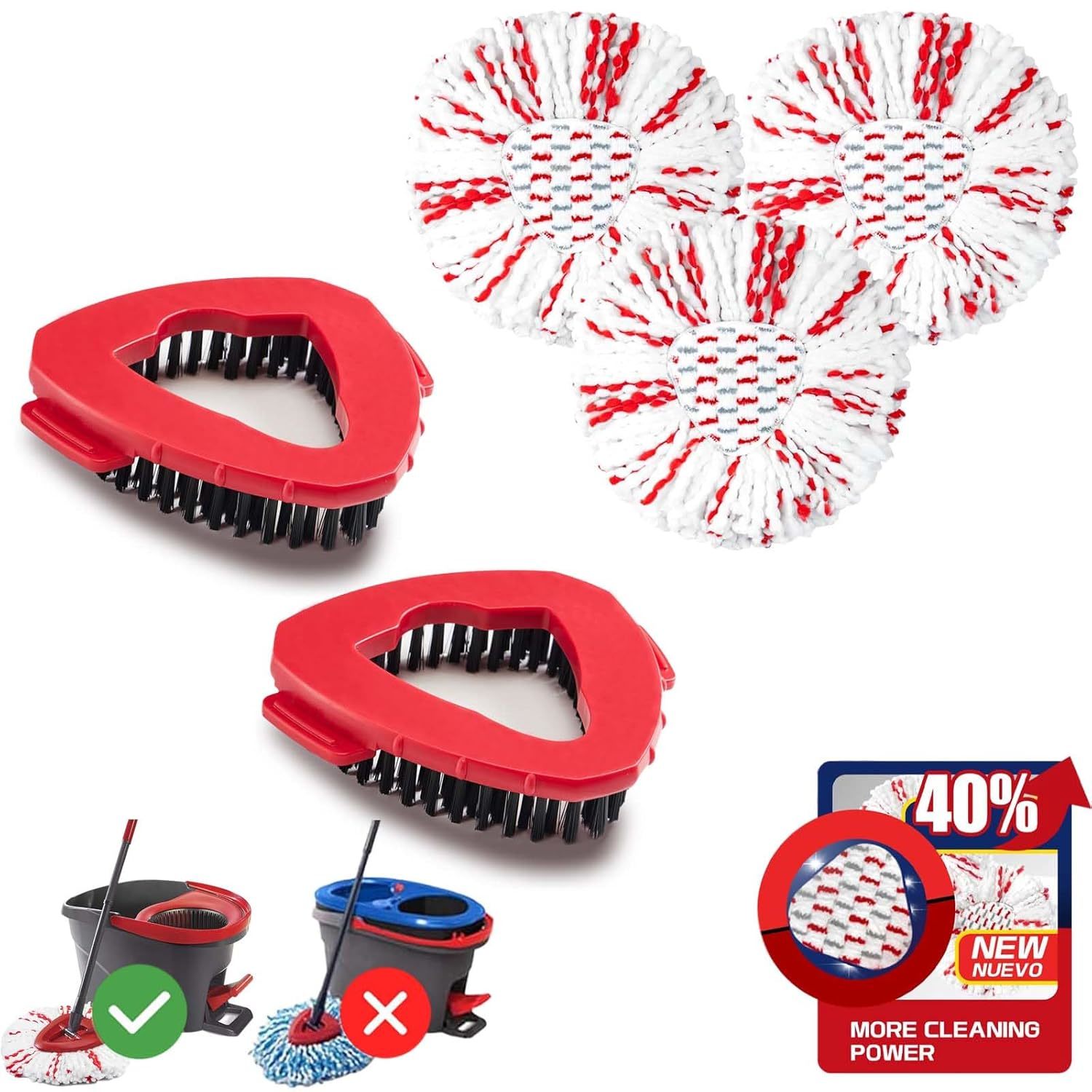 2 Pack Head Base Scrub Brush Mop Head And 3 Pack Spin Mop Replace Refills Compat