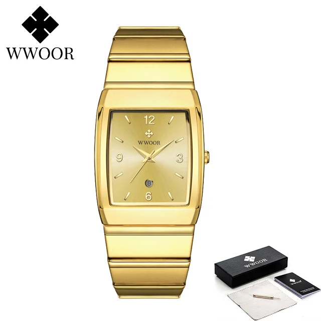 Man&#39;s Square Watch For Men with Automatic Date Luxury Stainless Steel Gold Mens  - £16.73 GBP