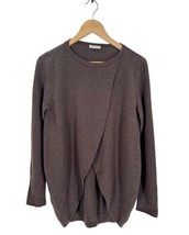 Brunello Cucinelli Italy Brown 100% Cashmere Wrap Front Sweater FLAW Women’s L - $148.50