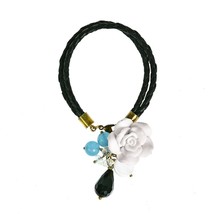 Hand-sculptured White Rose Clay Real Leather Bracelet - £8.91 GBP