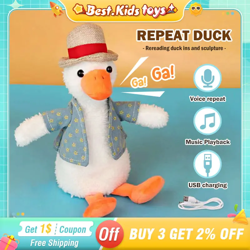 Electric Repeated Talking Ducks Singing Good Tongue Lovely Plush Shake Head - £21.91 GBP