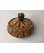 Vintage Round Wooden Lidded Bowl With Copper Stud Design - €30,55 EUR