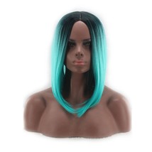 Cosplay Synthetic Hair Wigs 1B to Deep Sky Blue Full Machine Wig 12inch - £10.35 GBP