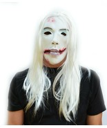 Creepy Dead Girl Halloween Mask with Hair Costume Mask White Ghost The Ring - $17.99
