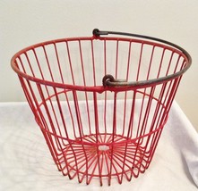 Antique Farmhouse Red Coated Metal Wire Gathering Egg Clamming Basket Large - $795.90 MXN
