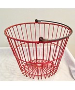 Antique Farmhouse Red Coated Metal Wire Gathering Egg Clamming Basket Large - $788.31 MXN