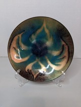 Unique Enamel over Copper Art Oval Bowl Trinket Dish Abstract Signed EMK 7 1/2&quot; - £14.77 GBP