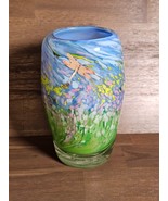 Artisan Handblown Glass Dragonfly Wildflower Vase 9&quot; Unmarked - $107.33 CAD