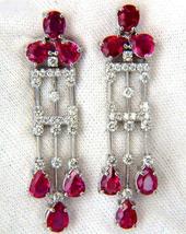 6.50CT Pear Simulated Red Ruby &amp;Diamond Dangle Earrings925 Silver Gold Plated - £97.63 GBP
