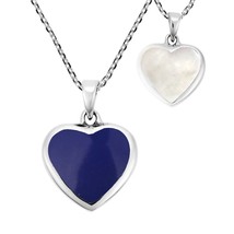 Love Forever Double-Sided Heart with Blue Lapis Stone Sterling Silver Necklace - £21.85 GBP