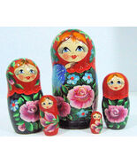 5pcs Hand Painted Floral Red Color Russian Nesting Doll - $638.00 MXN