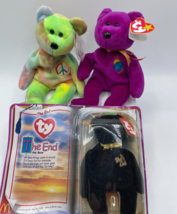 Ty Beanie Baby Lot Peace the Ty-Dyed Bear Millennium the Bear & The End Bear - $5.69