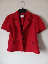 STUDIO I petite Red Blazer Top Sz Petite 6 Black buttons &amp; pocket buckles - $14.85
