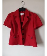 STUDIO I petite Red Blazer Top Sz Petite 6 Black buttons &amp; pocket buckles - $14.40