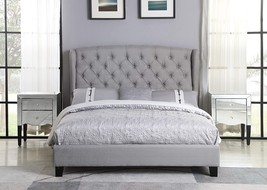 Best Master Furniture Yvette Upholstered Tufted With Wingback Platform, Grey - £317.41 GBP