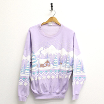 Vintage Snowing Forest Cabin Snowflakes Mountains Sweatshirt XL - £70.87 GBP