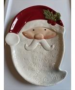 Santa Face Plate Pier1  Earthenware Cookie Trinket Dish Holly Reds Holid... - €19,74 EUR