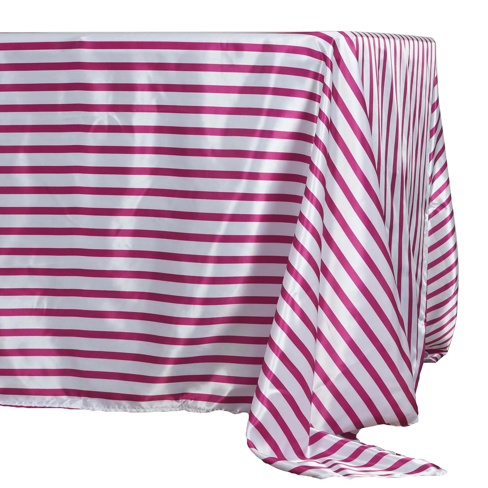 Fushia - 60&quot; x 126&quot; Tablecloth Rectangle Ever Lovable Stripes Wedding Party  - £22.04 GBP
