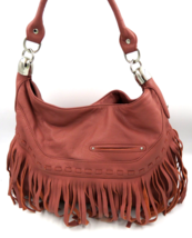 B. Makowsky Pebbled Genuine Leather Fringe Hobo Bag Handbag - EXCELLENT - £79.09 GBP